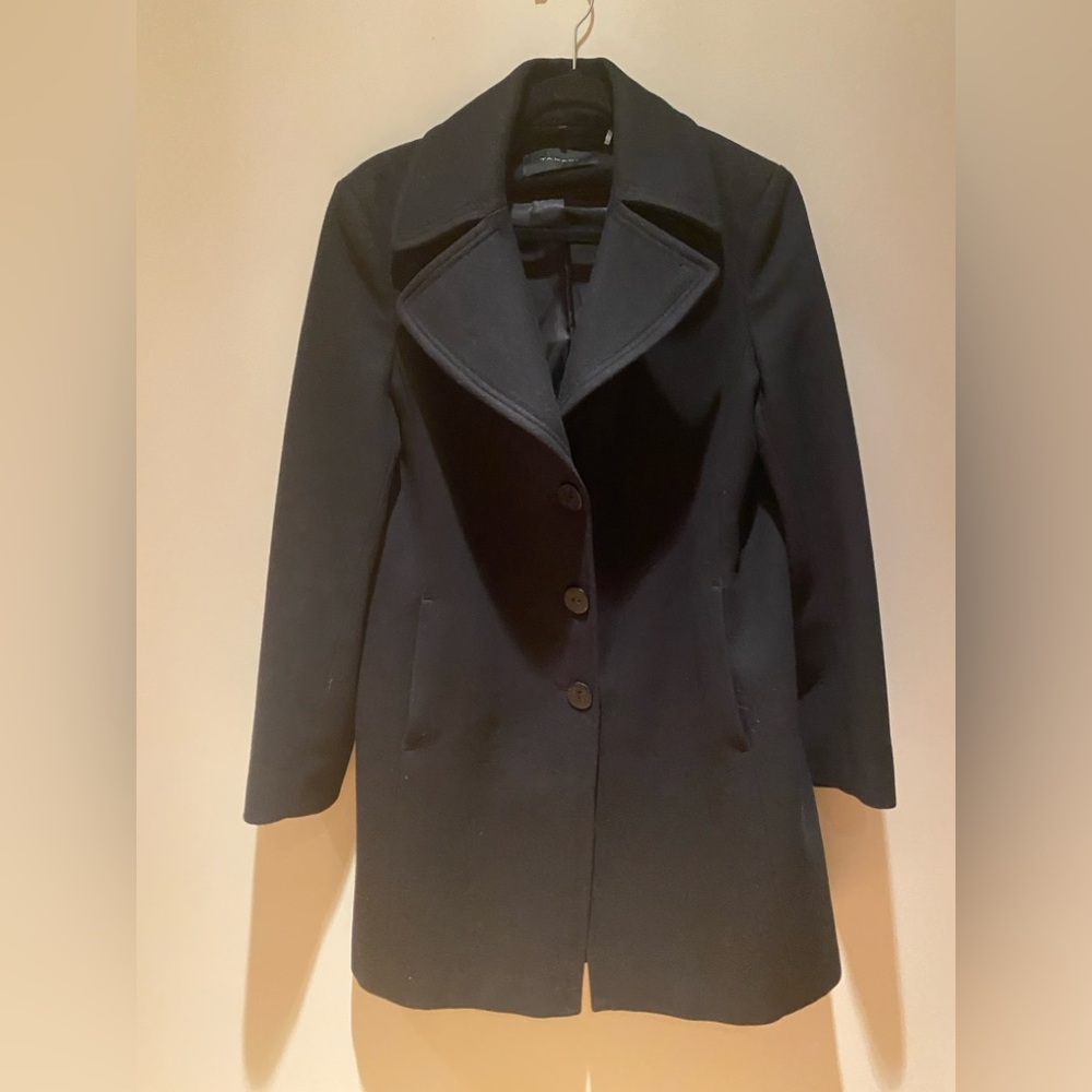 Tahari Classic Black Mid Length Wool Blend Coat